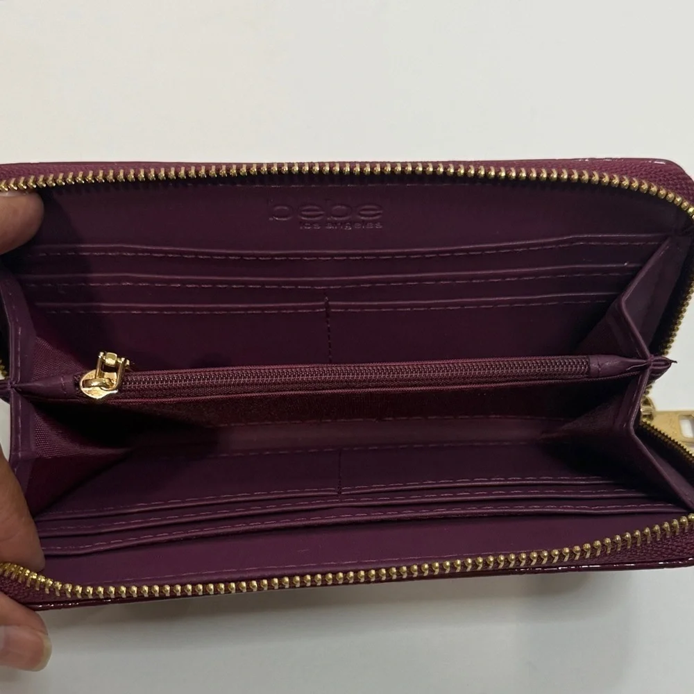Bebe Maroon Wallet Duo with Gold Accents
